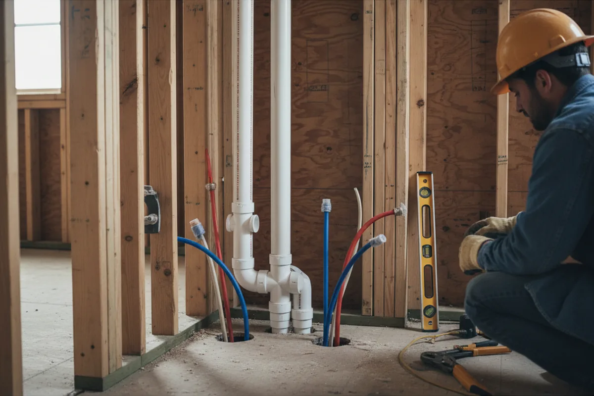Drain and supply rough-in during Sump Pump Repair in Glen Mills
